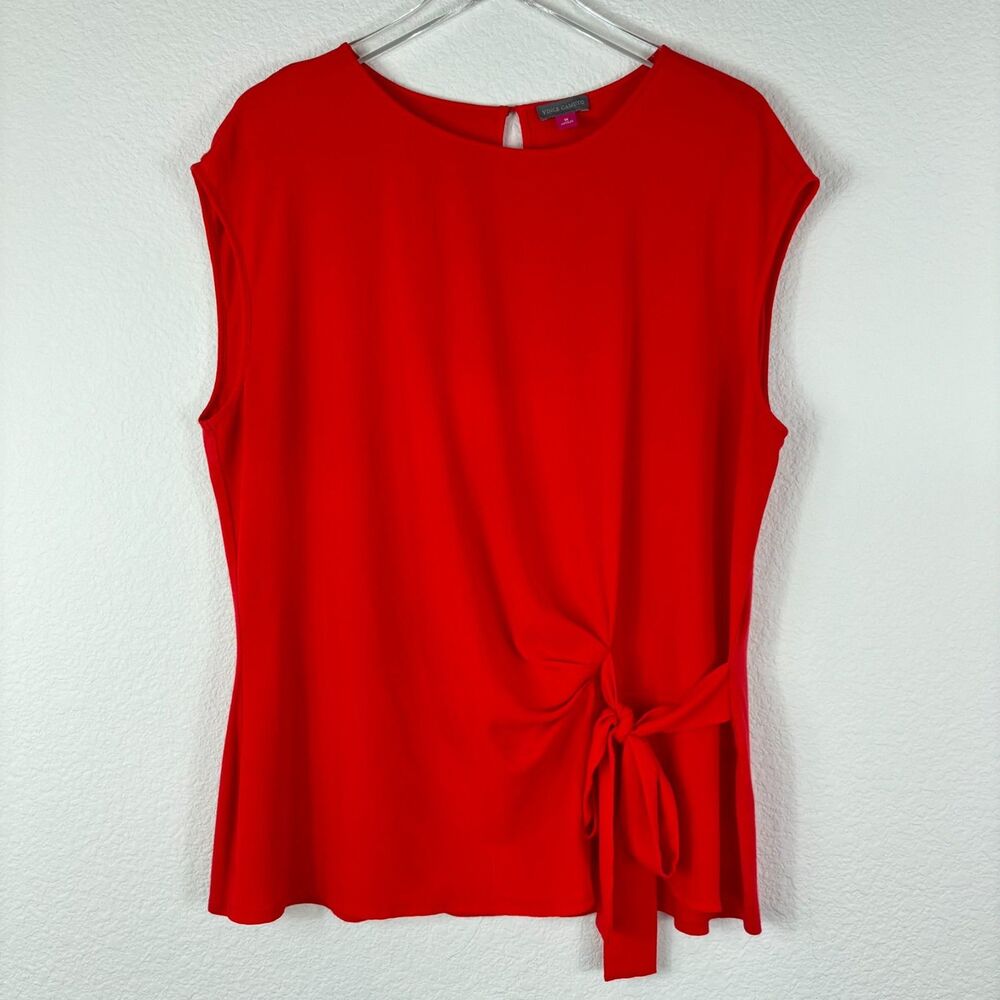 Vince Camuto Womens Sleeveless Top 1X Red Tie Front Office Career Business Loose